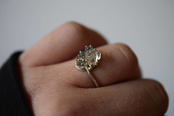 Montana sapphire ring, engagement ring, raw diamond ring size 5 6 7 8 9 - Picture 5 of 5